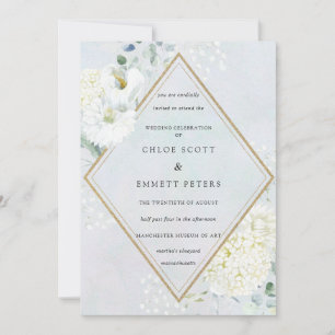 White Floral Dusty Blue Waterverf Wedding Kaart