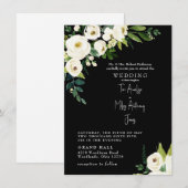 White Floral Elegant B/W Wedding Invitation Kaart (Voorkant / Achterkant)