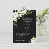 White Floral Elegant B/W Wedding Invitation Kaart (Staand voorkant)