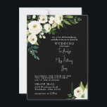 White Floral Elegant B/W Wedding Invitation Kaart<br><div class="desc">Elegant Black and White Wedding Invitation. Moderne lettertype. Eenvoudig. Witte Floral.</div>