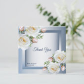 White Floral Elegant Blue Gray Bedankkaart (Staand voorkant)