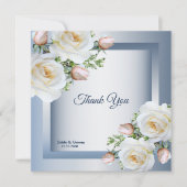 White Floral Elegant Blue Gray Bedankkaart (Voorkant)