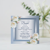 White Floral Elegant Blue Gray Bridal Shower Kaart (Staand voorkant)