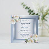 White Floral Elegant Blue Gray Engagement Party Kaart (Staand voorkant)
