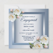 White Floral Elegant Blue Gray Engagement Party Kaart (Voorkant)