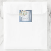 White Floral Elegant Blue Gray Vierkante Sticker (Tas)