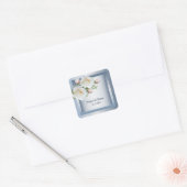 White Floral Elegant Blue Gray Vierkante Sticker (Envelop)