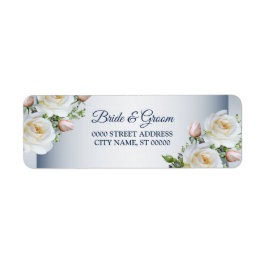 White Floral Elegant Blue Wedding Return Address Etiket