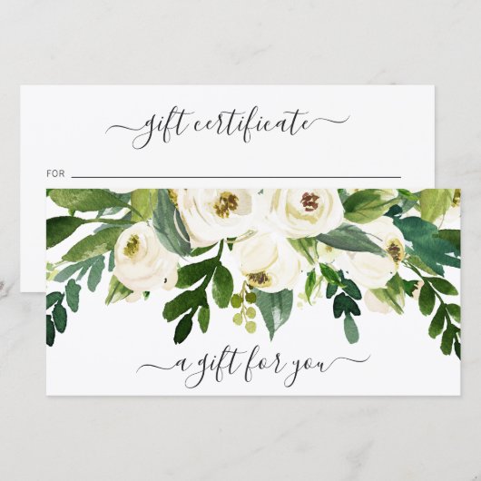White Floral Elegant Business Cadeaubon (Voorkant / Achterkant)