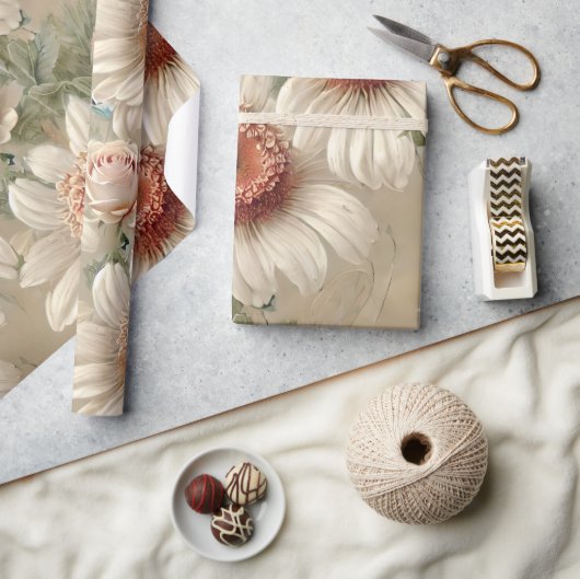 White Floral Elegant Daisies Cadeaupapier (Crafts)