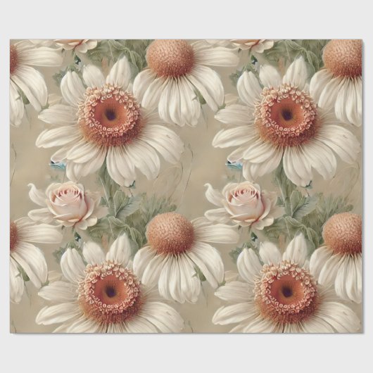 White Floral Elegant Daisies Cadeaupapier (Vlak)