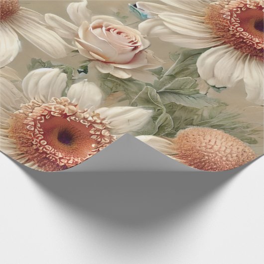 White Floral Elegant Daisies Cadeaupapier (Hoek)
