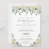 White Floral Elegant Girl's First Community Kaart (Voorkant)