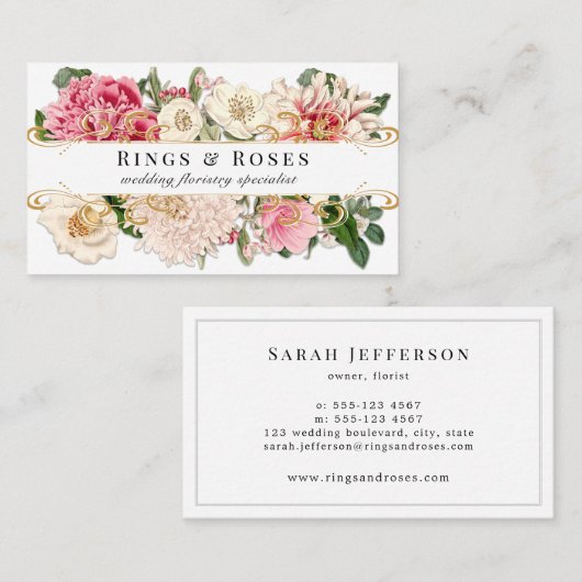 White  Floral Elegant Gold Swirls Custom Visitekaartje (Voorkant / Achterkant)