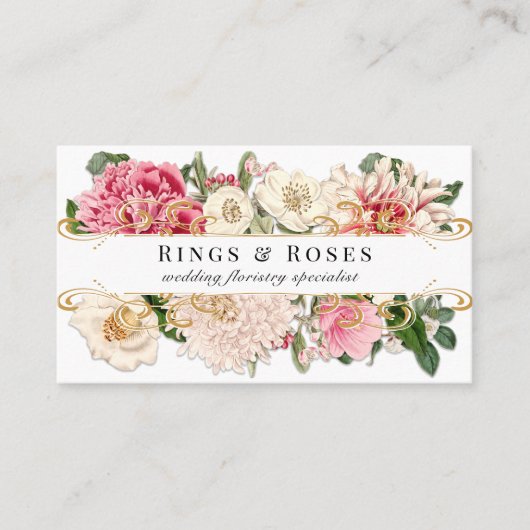 White  Floral Elegant Gold Swirls Custom Visitekaartje (Voorkant)