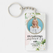 White Floral Elegant Memorial Gift Sleutelhanger (Voorkant)