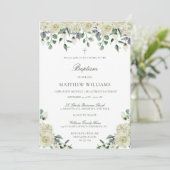 White Floral Elegant Neutral Baptism Invitation Kaart (Staand voorkant)