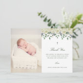 White Floral Elegant Photo Baptisme Hartelijk dank Bedankkaart (Staand voorkant)
