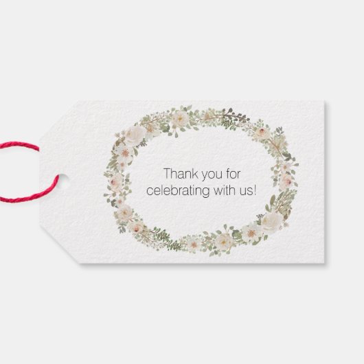 White Floral Elegant Romantic Wedding Gift Labels Cadeaulabel (Achterkant Horizontaal)