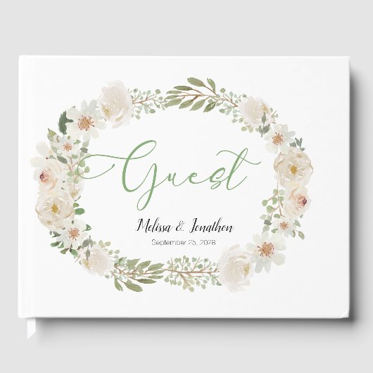 White Floral Elegant Romantic Wedding Guest Book Gastenboek (Voorkant)