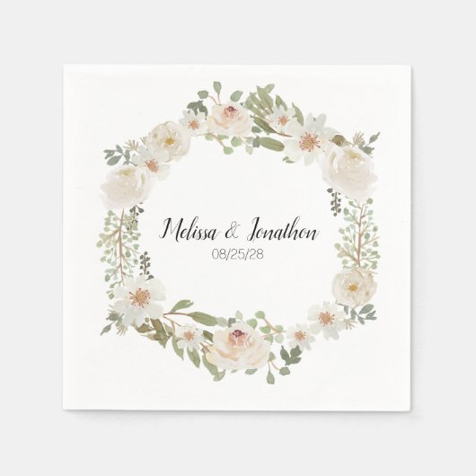 White Floral Elegant Romantic Wedding Napkins Servet (Voorkant)