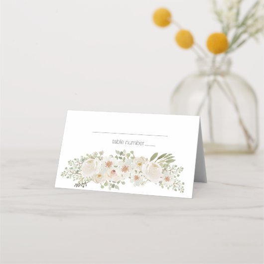 White Floral Elegant Romantic Wedding Plaatskaartje (Voorkant)