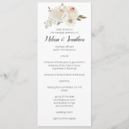 White Floral Elegant Romantic Wedding Programmakaart