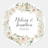 White Floral Elegant Romantic Wedding Ronde Sticker (Voorkant)