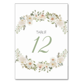 White Floral Elegant Romantic Wedding Table Number Kaart