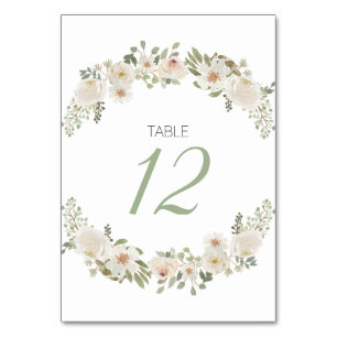 White Floral Elegant Romantic Wedding Table Number Kaart