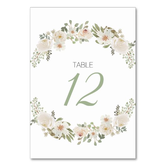White Floral Elegant Romantic Wedding Table Number Kaart (Achterkant)