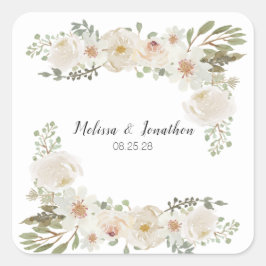 White Floral Elegant Romantic Wedding Vierkante Sticker