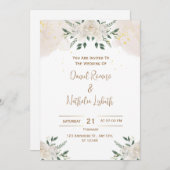 White Floral Elegant Wedding Invitation Kaart (Voorkant / Achterkant)