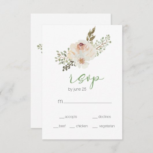 White Floral Elegant Wedding RSVP Card (Voorkant / Achterkant)