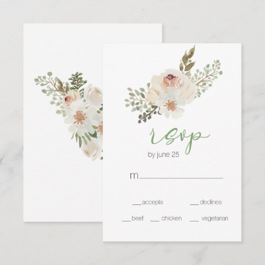 White Floral Elegant Wedding RSVP Card Kaartje (Voorkant / Achterkant)