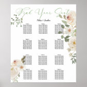 White Floral Elegant Wedding Seating Chart Poster (Voorkant)