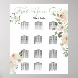 White Floral Elegant Wedding Seating Chart Poster