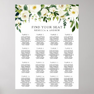 White Floral Elegant Wedding Seating Chart Poster