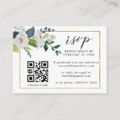 White Floral Emerald Gold QR Code Weddenschap RSVP Informatiekaartje (Voorkant)