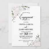 White Floral Engagement Party Kaart (Voorkant)