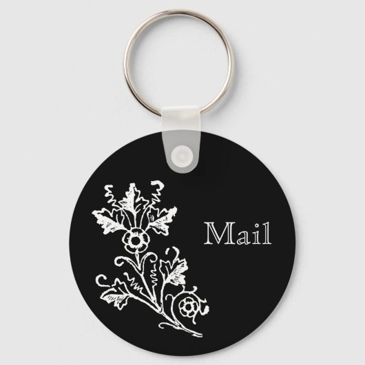 White Floral Etching Custom Mail Sleutelhanger (Voorkant)