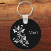 White Floral Etching Custom Mail Sleutelhanger (Voorkant)