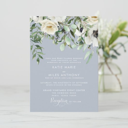 White Floral Eucalyptus Weddenschap Kaart (Staand voorkant)