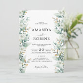 White Floral Eucalyptus Weddenschap Kaart (Staand voorkant)