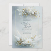 White Floral Feather Gold Frame Elegant Wedding Kaart (Voorkant)