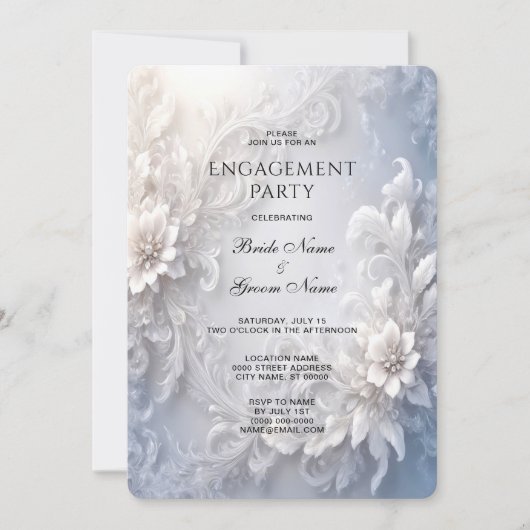 White Floral Flourish Verloving Uitnodiging (Voorkant)