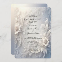 White Floral Flourish Verloving Uitnodiging