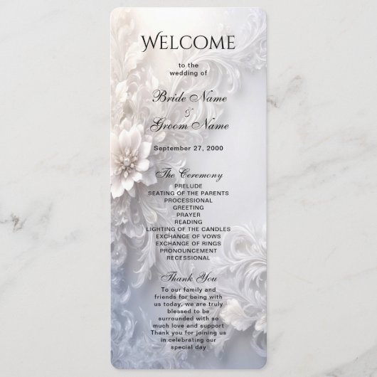 White Floral Flourish Wedding Programma Programmakaart (Voorkant)