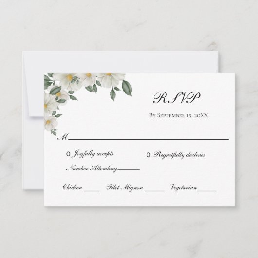White Floral Flower Elegant Formal Classic Wedding RSVP Kaartje (Voorkant)