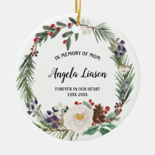 White Floral Flower in Memory of Mam Kerstmis Keramisch Ornament